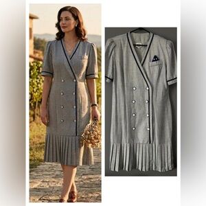 R.E.O. Originals Double Breasted Midi Dress Size 12 Pleated Hem Classic Tailored